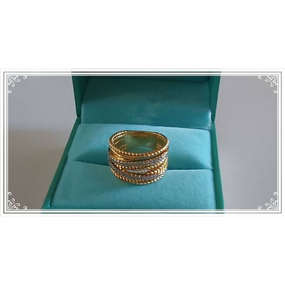 Gorgeous 18KYGP Twisted Cable & Sim Diamond Highway Ring Sz 7 - Picture 3 of 4